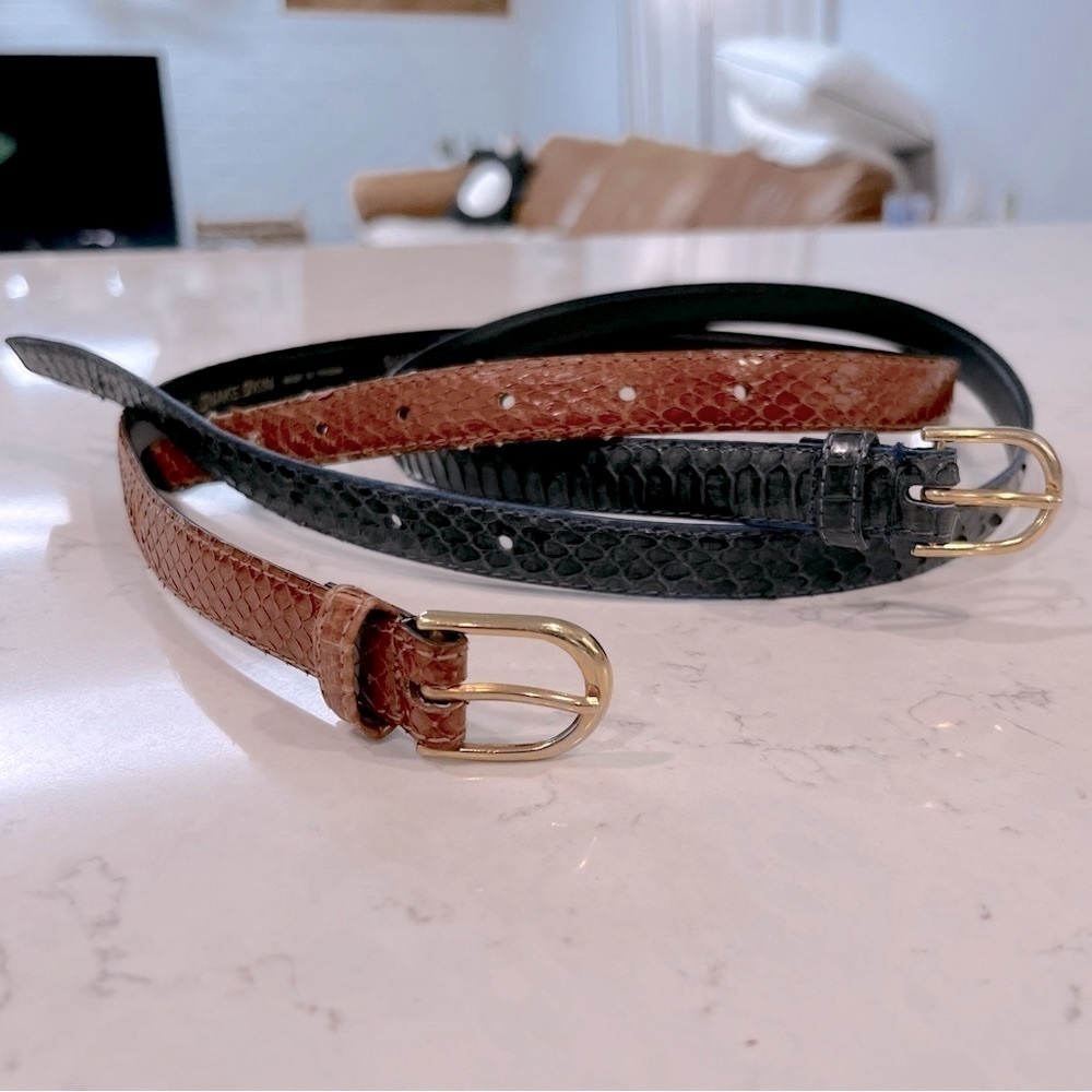 Vintage Brown and Black Faux-Snake Slim Belts